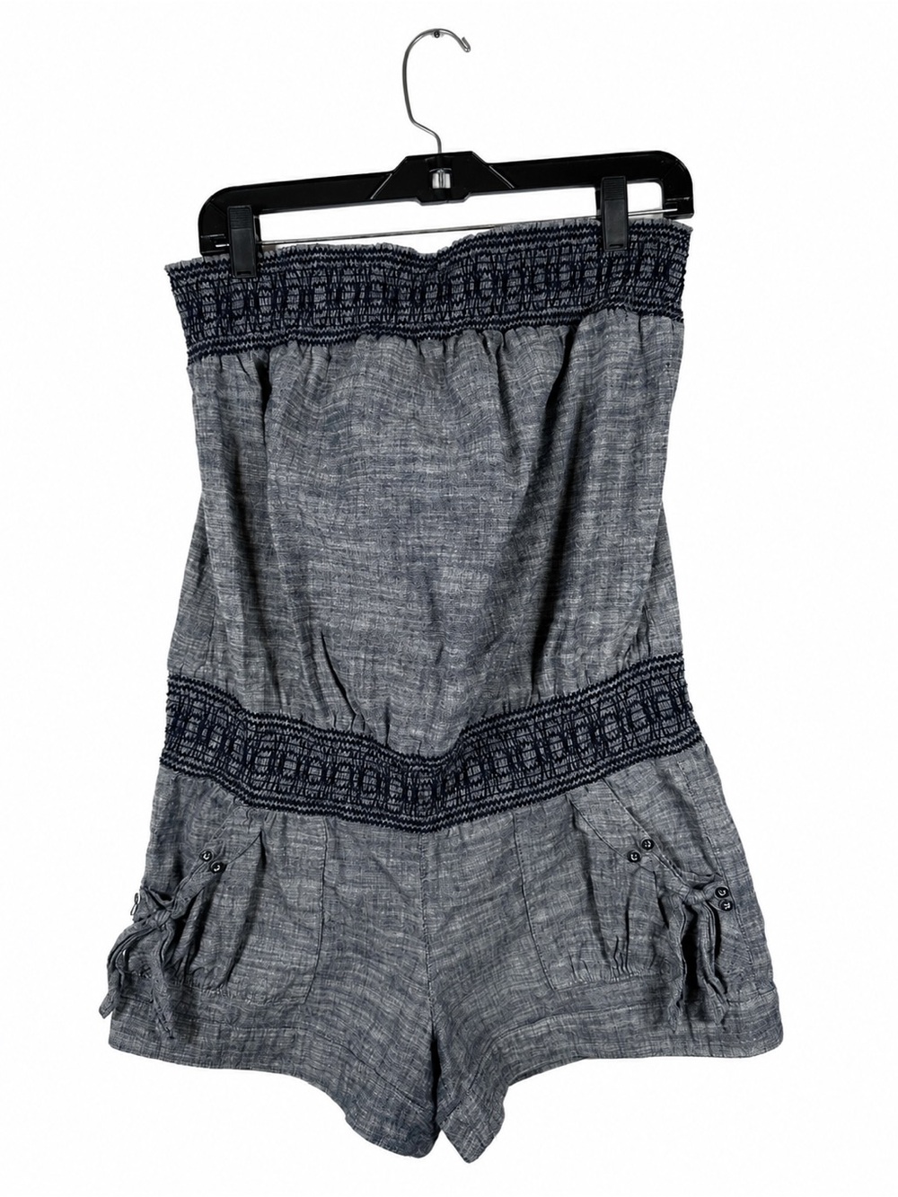Sequin Hearts Strapless Romper‎ Smocked Waist Size L Gray Edgy Summer Indie Boho